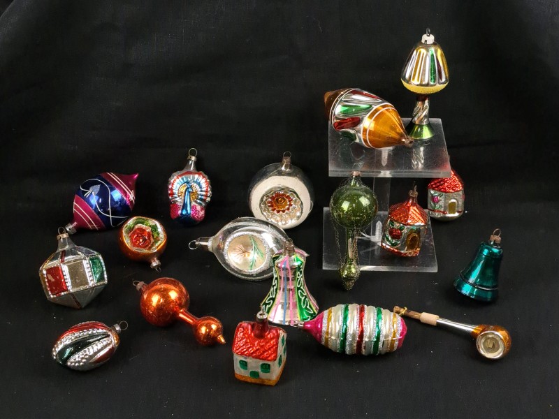 18 vintage kerstornamenten – mondgeblazen glas (DDR / USSR).